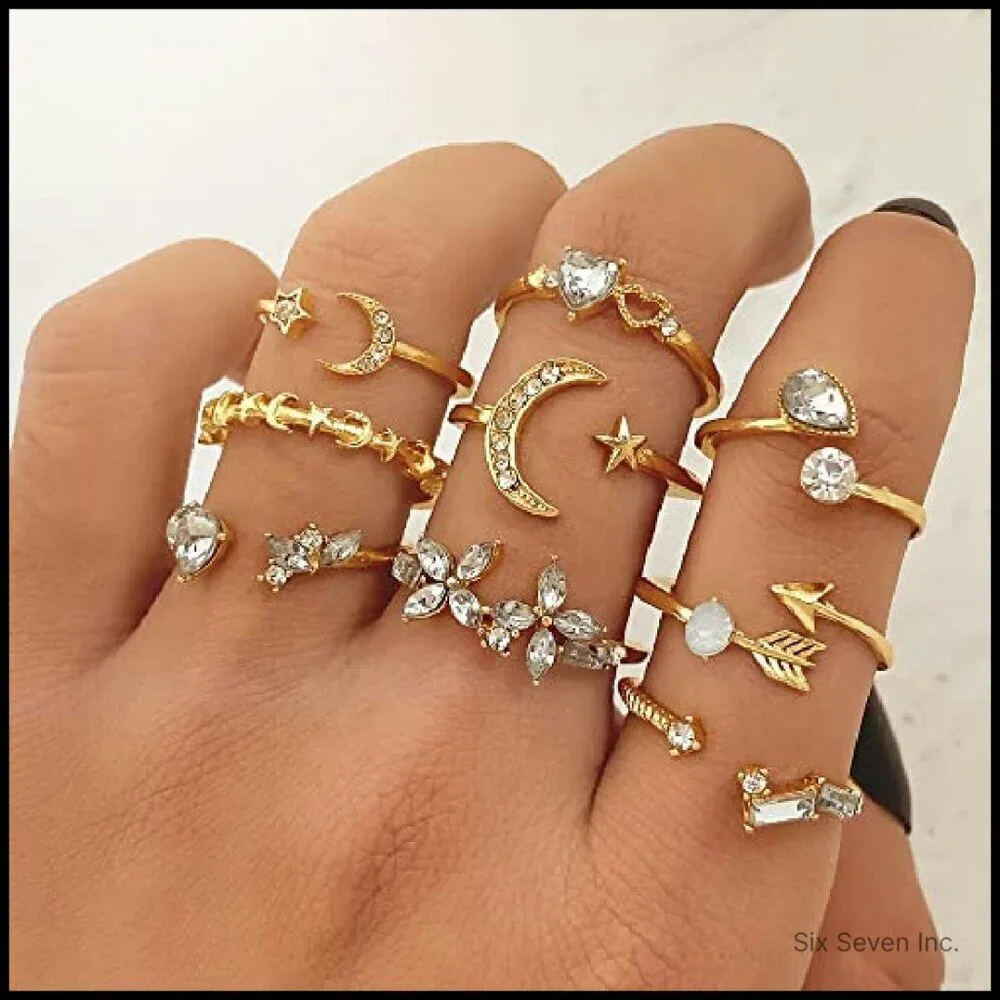 Stackable Moon Star Knuckle Rings Set Boho Dainty Lightweight Vintage Midi